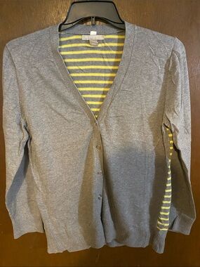 Banana Republic Gray Cardigan with Yellow-Striped Back